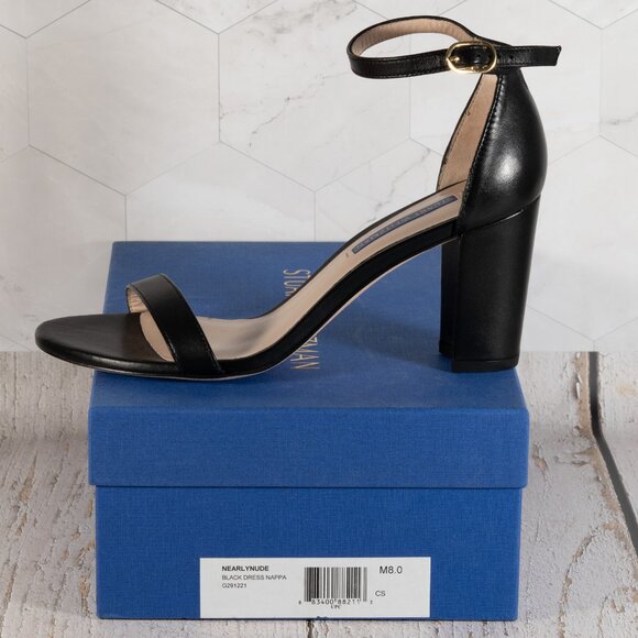 Stuart Weitzman Nearlynude Ankle Strap City Sandal Black Dress Nappa 8 M - Picture 10 of 15